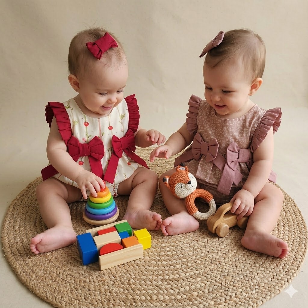 Body Romper Jardineira  Bebê Menina Luxo Com Laço e Prisilha de Cabelo Body Temático Floral Mesversário Algodão Premium