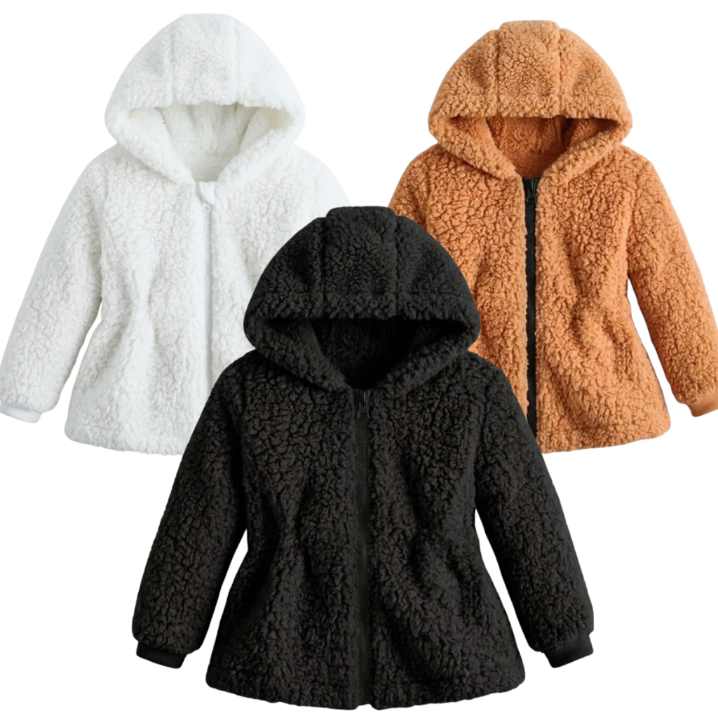 Casaco Teddy Infantil Menina Menino Capuz Touca com Ziper Ted Tedy Forrado Quente Feminino Jaqueta Infantil