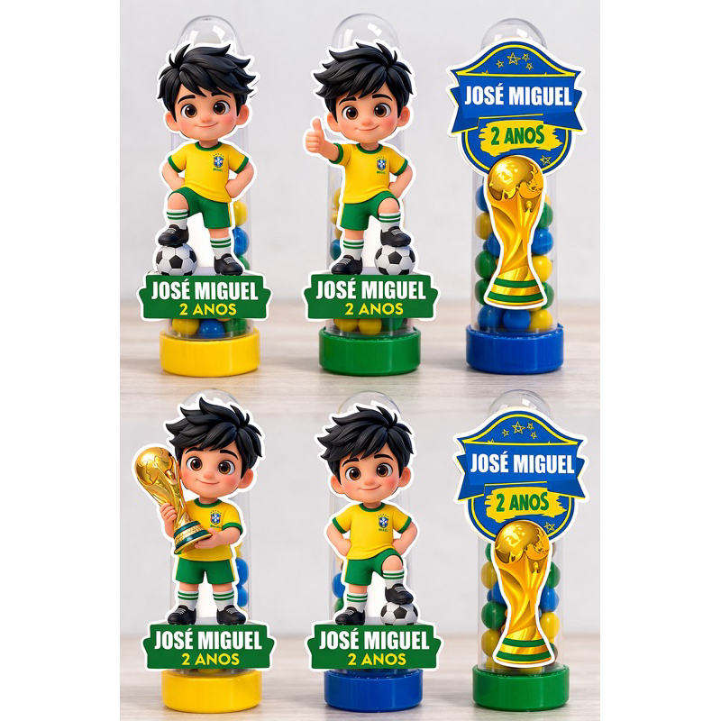 24 apliques personalizados para tubetes - Copa Futebol Brasil hexa - todos os temas para aniversário