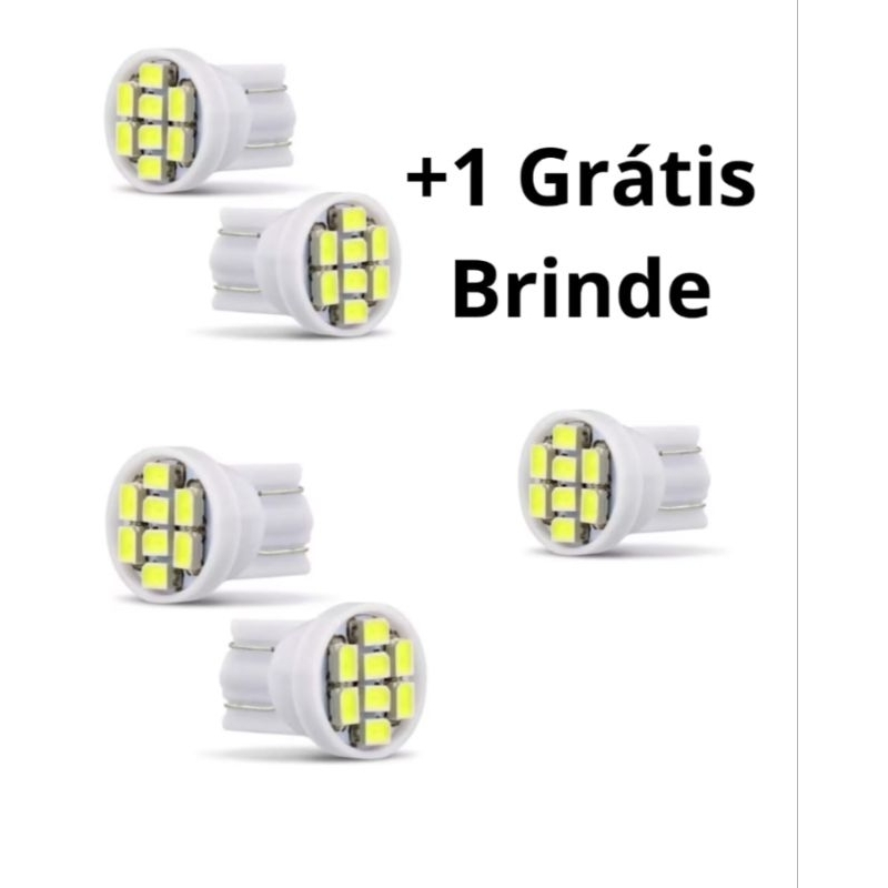 Kit 2 Pares Lâmpadas T10 + Uma Brinde Pingo Led Pingão 12V Automotiva Meia Luz Porta Luvas Porta Malas Luz de Placa
