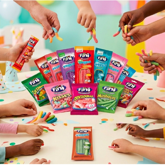 Kit C/30un Balas Fini Sabores Variados Balas de Gelatinas Tubes Cítricas Azedinhas 15g