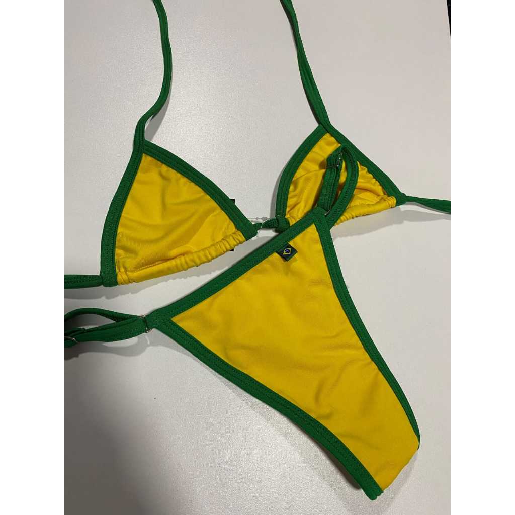 Biquíni Brasil Fita Cortininha Bicolor Fio dental Copa Bronze