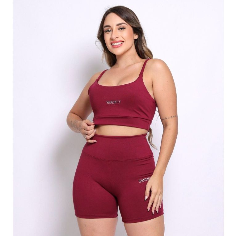 Conjunto Academia Feminina Top Alcinha Dupla Sustentação e Short Zero Transparência Fitness