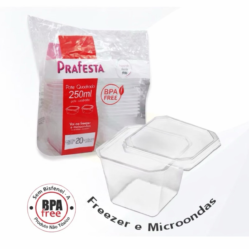 20un Pote Quadrado 250ml com Tampa Prafesta – Bolo no Pote, Sobremesa, Doces e Gelatina