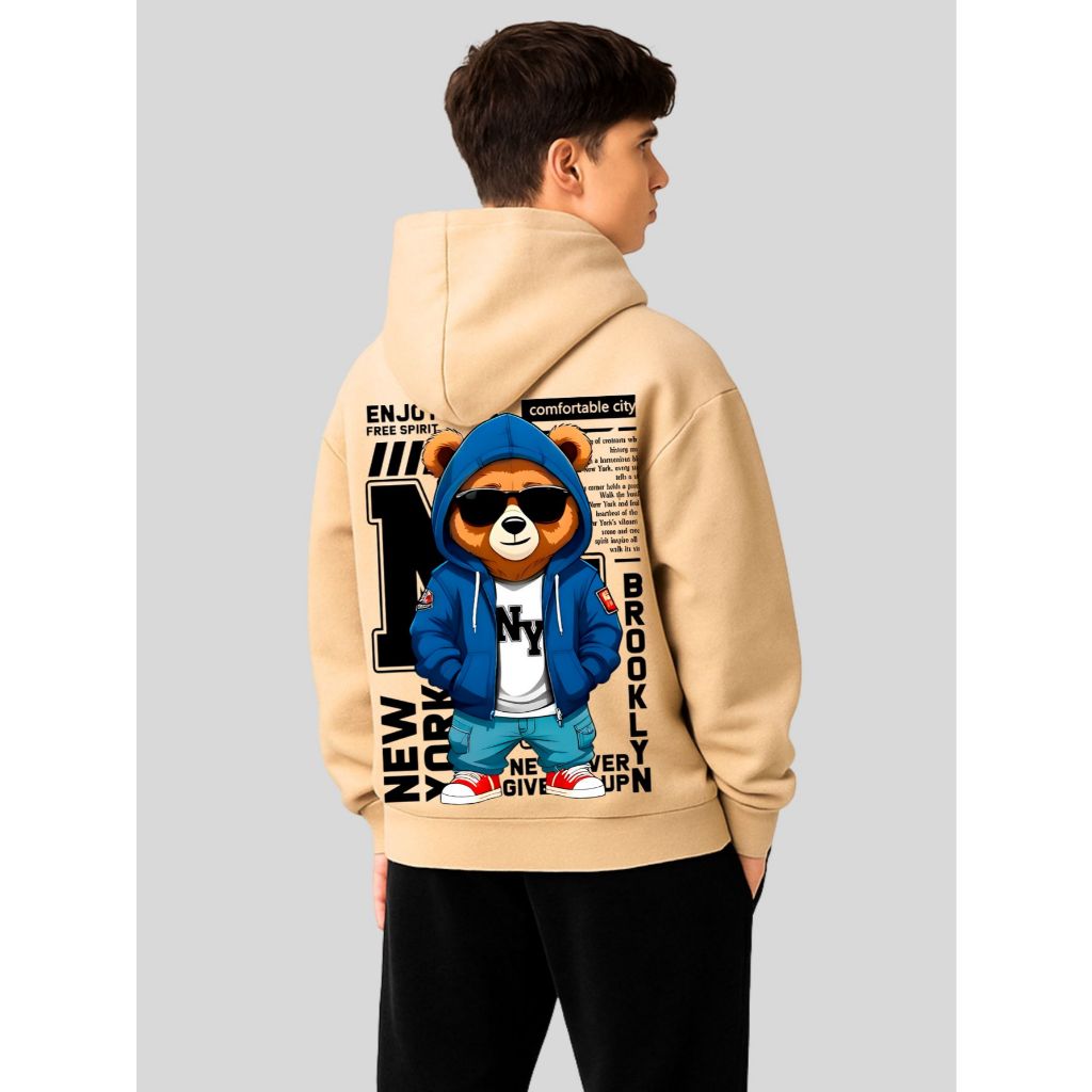 Conjunto Moletom Infantil Estampado Ursinho Enjoy Blusa de Frio Canguru + Calça Blusao Algodão