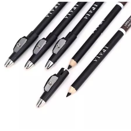 Detalhes do Kit 2 Lápis de Olho E Delineador / Sobrancelhas Marrom + Preto/Branco, Preto/Branco e Marrom Maquiagem Vivai