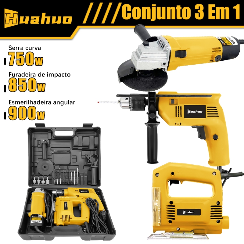 KIT Furadeira Parafusadeira E Lixadeira Esmerilhadeira E Serra Tico Tico Com Peças E Maleta~