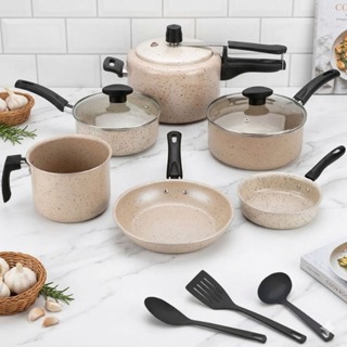 Jogo de Panelas 9 Peças Panela de Pressão 2L Conjunto Kit Teflon Antiaderente Frigideira Caçarola em Oferta na Shopee