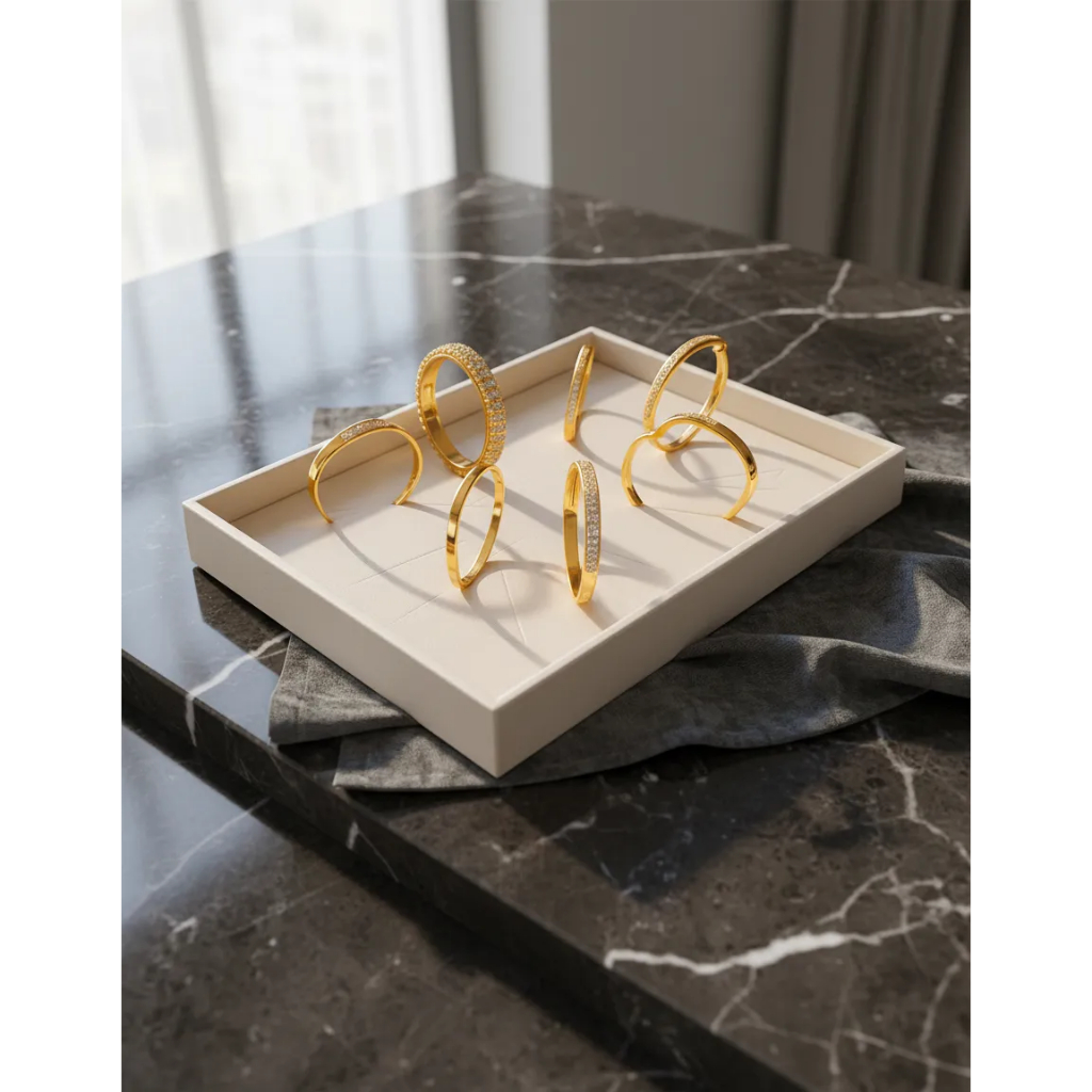 Bandeja Organizador Bracelete Pulseira Luxo Tecido Forrado Gavetas Lojas Joias Bijuterias Offwhite