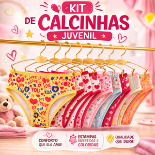 Kit 10 Calcinhas Juvenil Infantil Algodão para Meninas ou 5 Calcinha Forro de Algodão Fre…