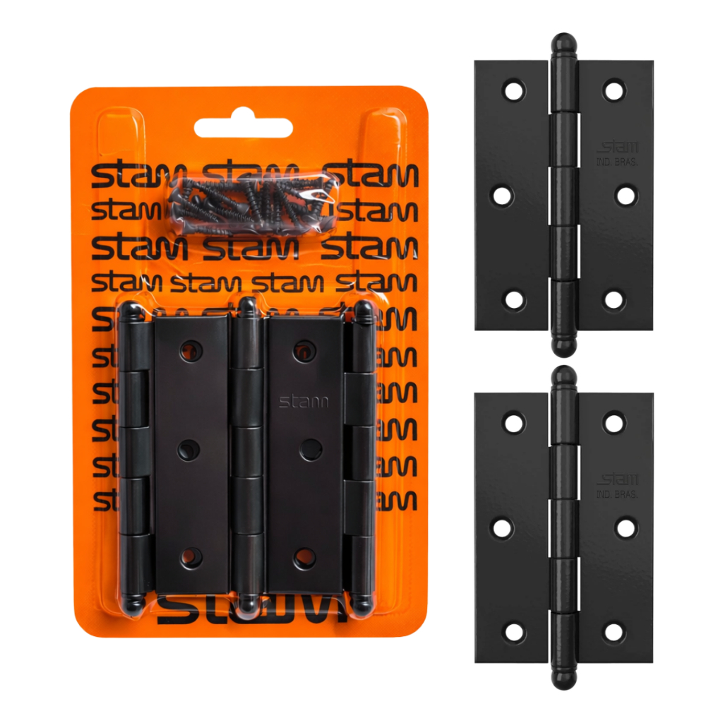 Kit 3 Dobradicas Pino Bola 3 1/2 X 2 5/16 Preto Fosco Stam