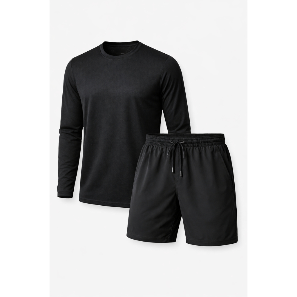 Conjunto Masculino Esportivo Camiseta Dry Fit Manga Longa + Short Tactel Leve Respirável Academia Treino Corrida
