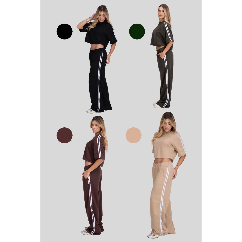 Calça Pantalona feminina listras laterais Confortável Academia Modelo Grande Básica Moletom em Oferta na Shopee