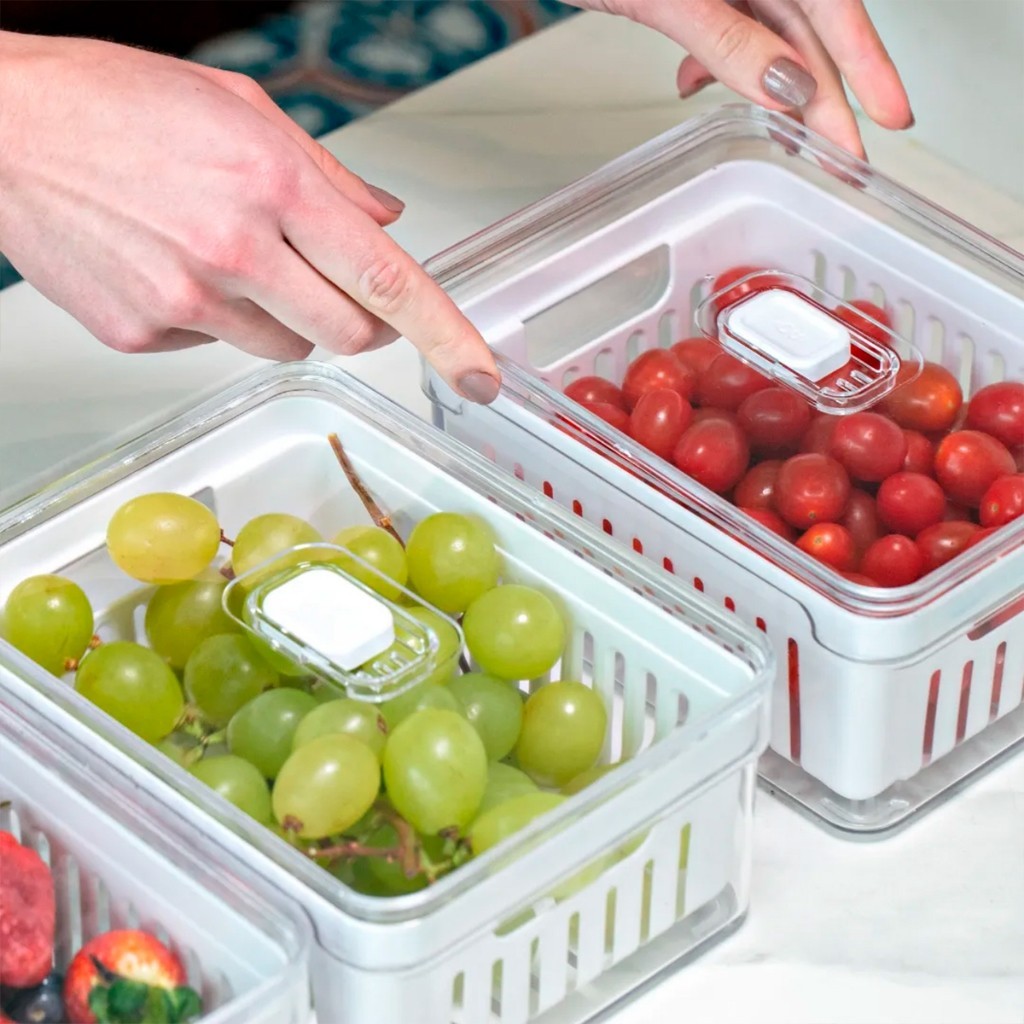 Organizador De Geladeira Multiuso Acrílico Com Tampa Para Cozinha Cesto Litros Alimento Frutas