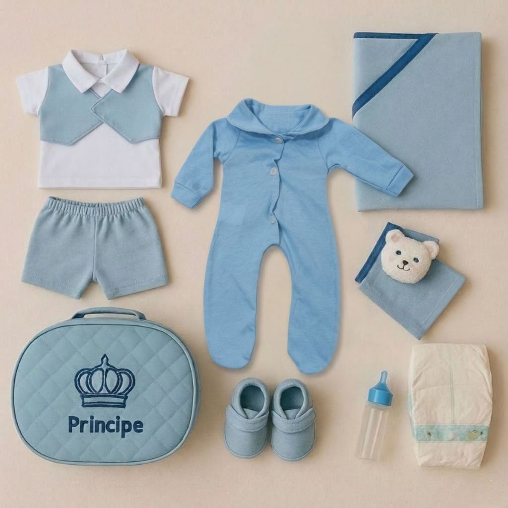 Enxoval Bebê Reborn Boneco Menino Mamãe Reborn 9 Peças