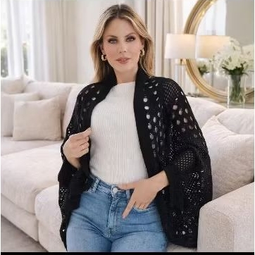 Casaco kimono Rendado Inverno Tricot Elegante Conforto e Versatilidade Tamanho Único 40 ao 48