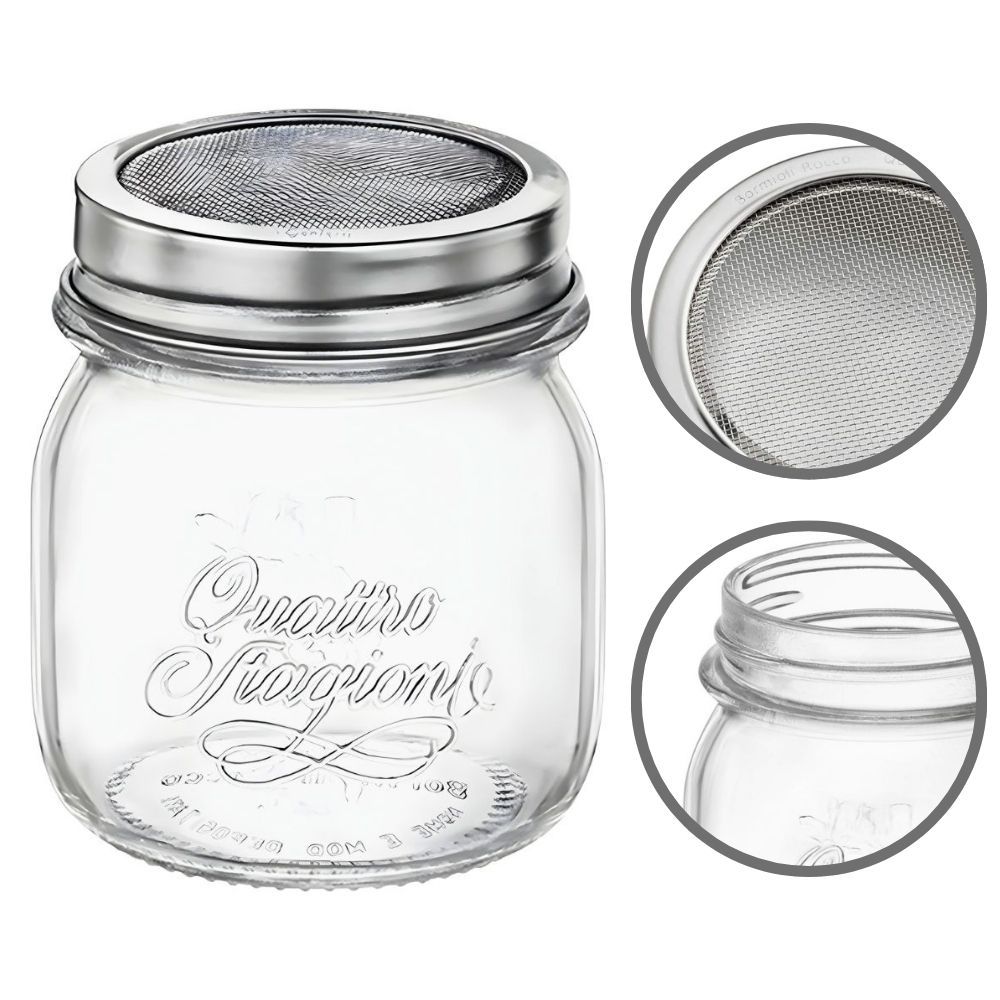 Polvilhador Pote De Vidro Bormioli Rocco 250ml Quattro Stagioni Inox Original Itália