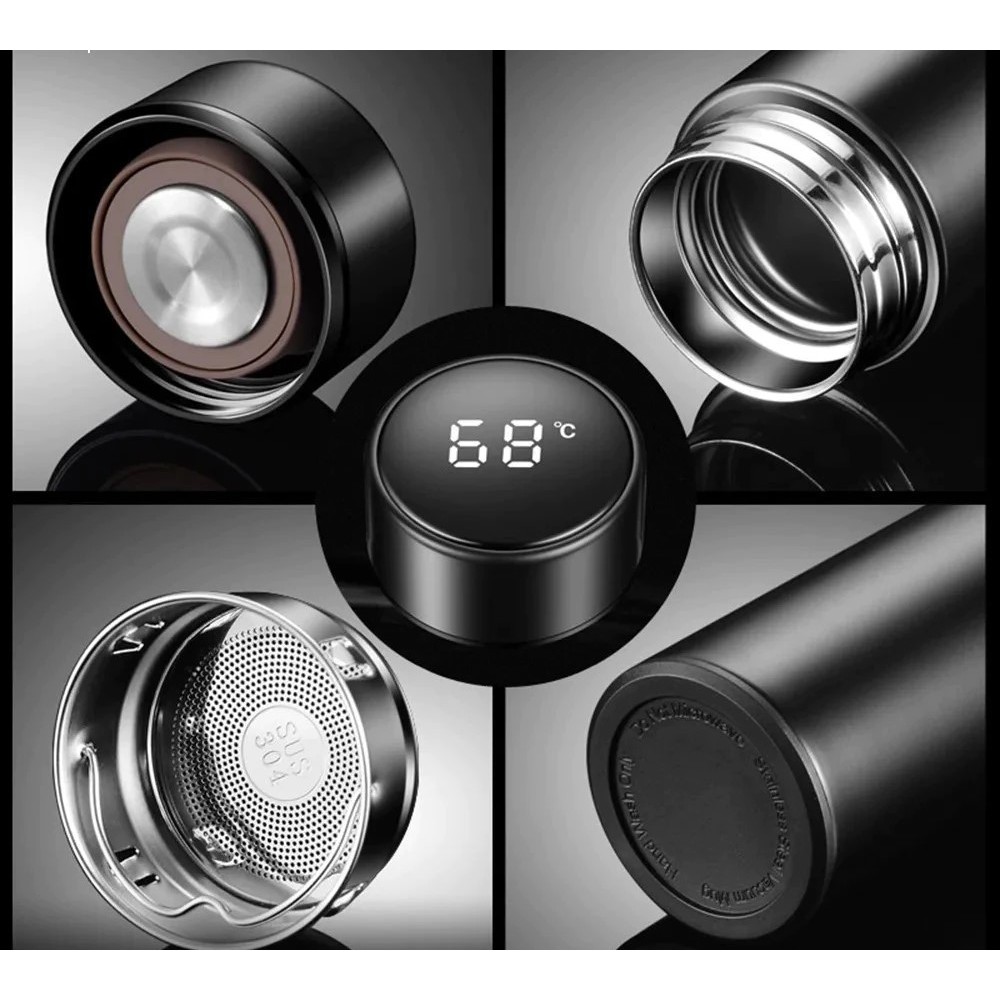 Garrafa Térmica Inteligente em Inox 500 mL com Mostrador de Temperatura e Termômetro Digital LED