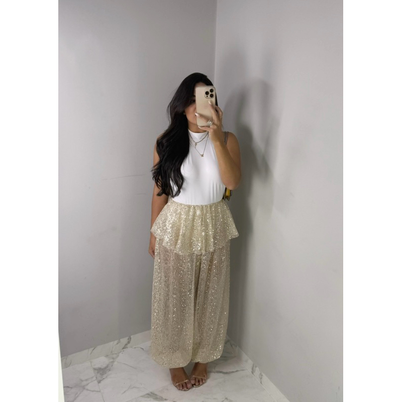 Calça Feminina Aladim PAETÊ Jogger Forro Tendência Verão 2025 Revellion