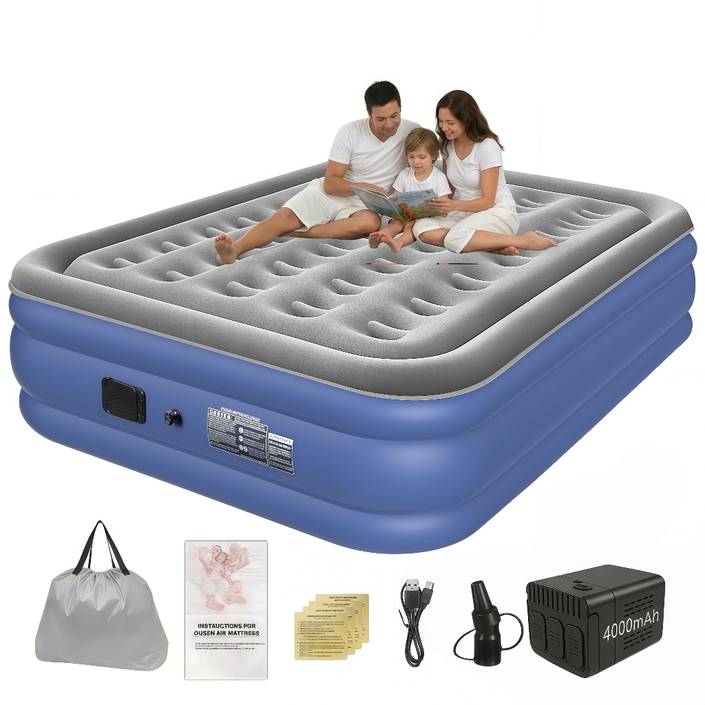 Colchão Inflável Queen Casal Com Bateria De Lítio Integrada Bomba Inflável Cama De Campanha