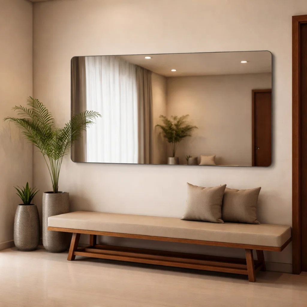 Imagem Espelho Grande Retangular Corpo Inteiro Polido 115x60cm sem Moldura Quarto Sala Hall Closet Lavabo