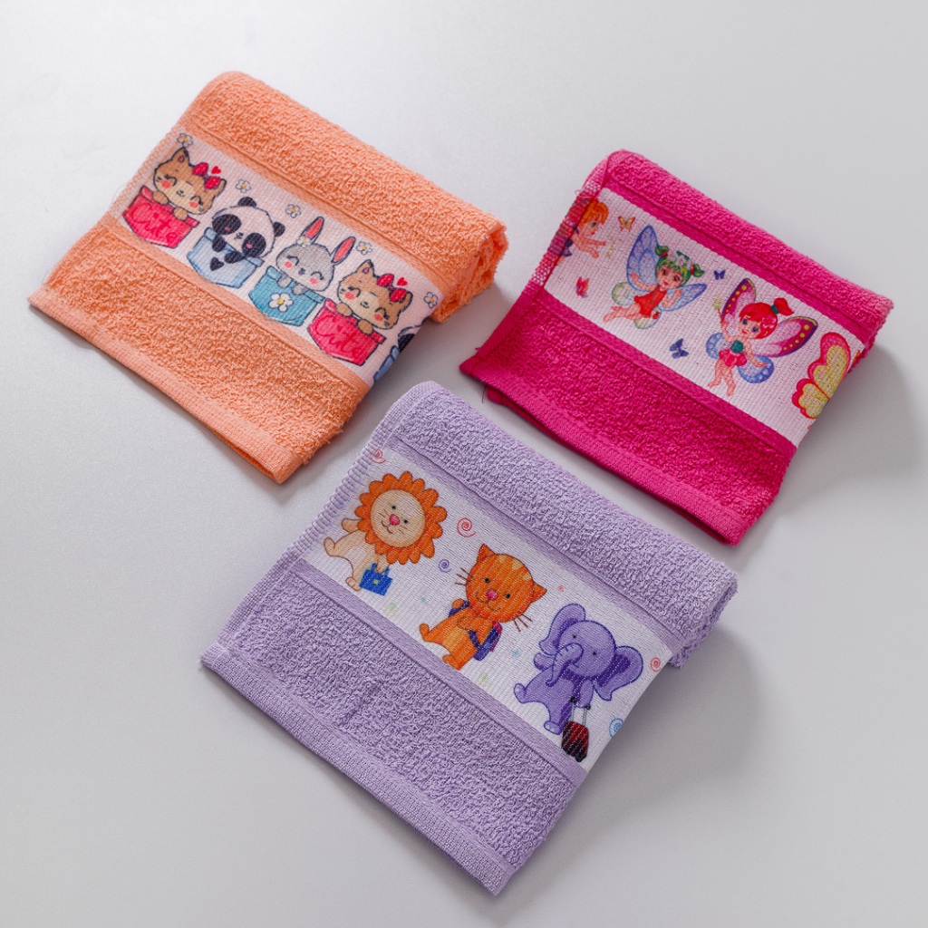 Kit 3 Toalha Lavabo Infantil 100% Algodão 26x47cm
