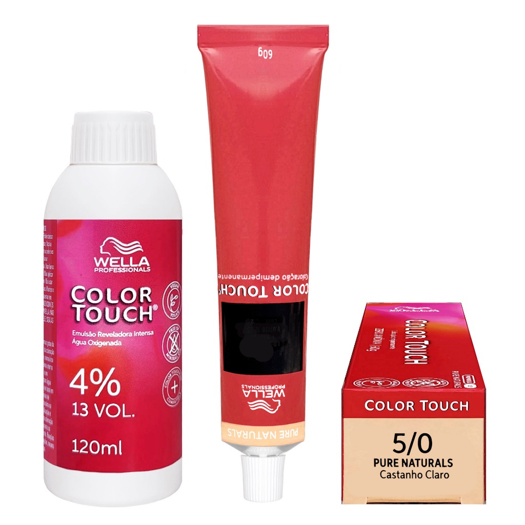 Wella Kit Color Touch Tonalizante 5/0 Castanho Claro 60g + Emulsão 13v 120 ml