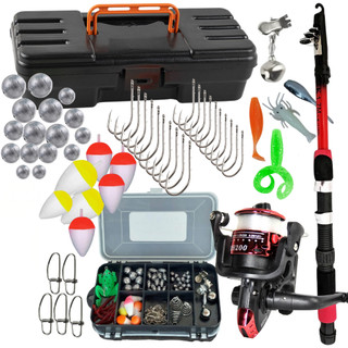 Kit Pesca Completo Vara Molinete Caixa estojo Itens boia anzol chumbada isca artificial  snap kit Barato