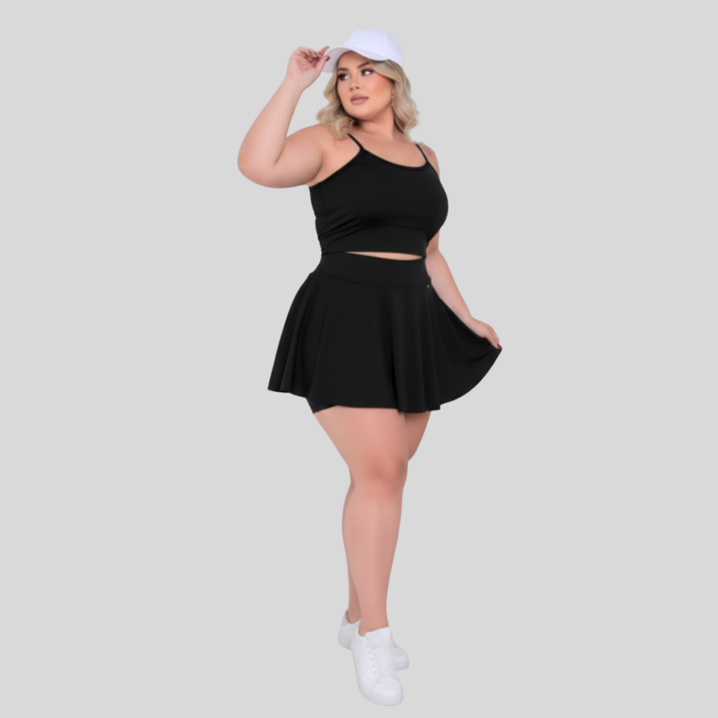 Conjunto Top + Shorts Saia Treino Academia Roupas Femininas Plus Size Fitnesscom Elástico Fitness, Treino, Caminhada E T em Oferta na Shopee