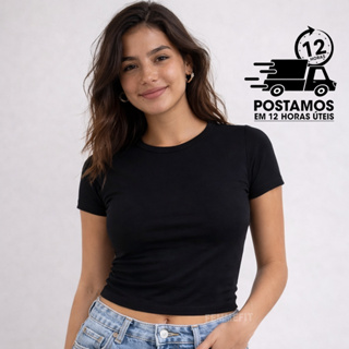 Blusa Baby Tee Feminina Slim Fit Manga Curta Suplex Academia em Oferta na Shopee