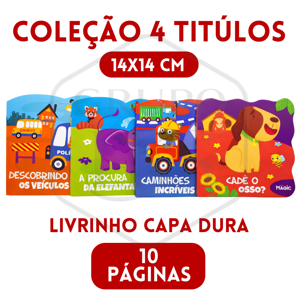 COLEÇÃO LIVRINHOS RECORTADOS INFANTIS EDUCATIVOS – 4 TÍTULOS COLORIDOS PARA BEBÊS E CRIANÇAS
