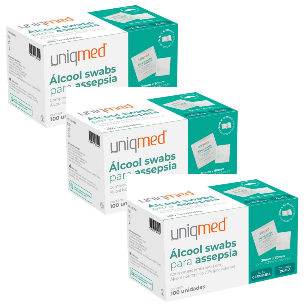 Álcool Swab 70% Sache Lenço Umedecidos Uniqmed 300 unidades