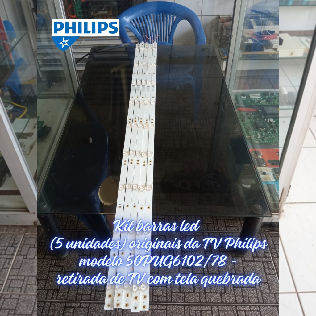 Kit barras led (5 unidades) originais da TV Philips modelo 50PUG6102/78  - retirada de TV com tela quebrada