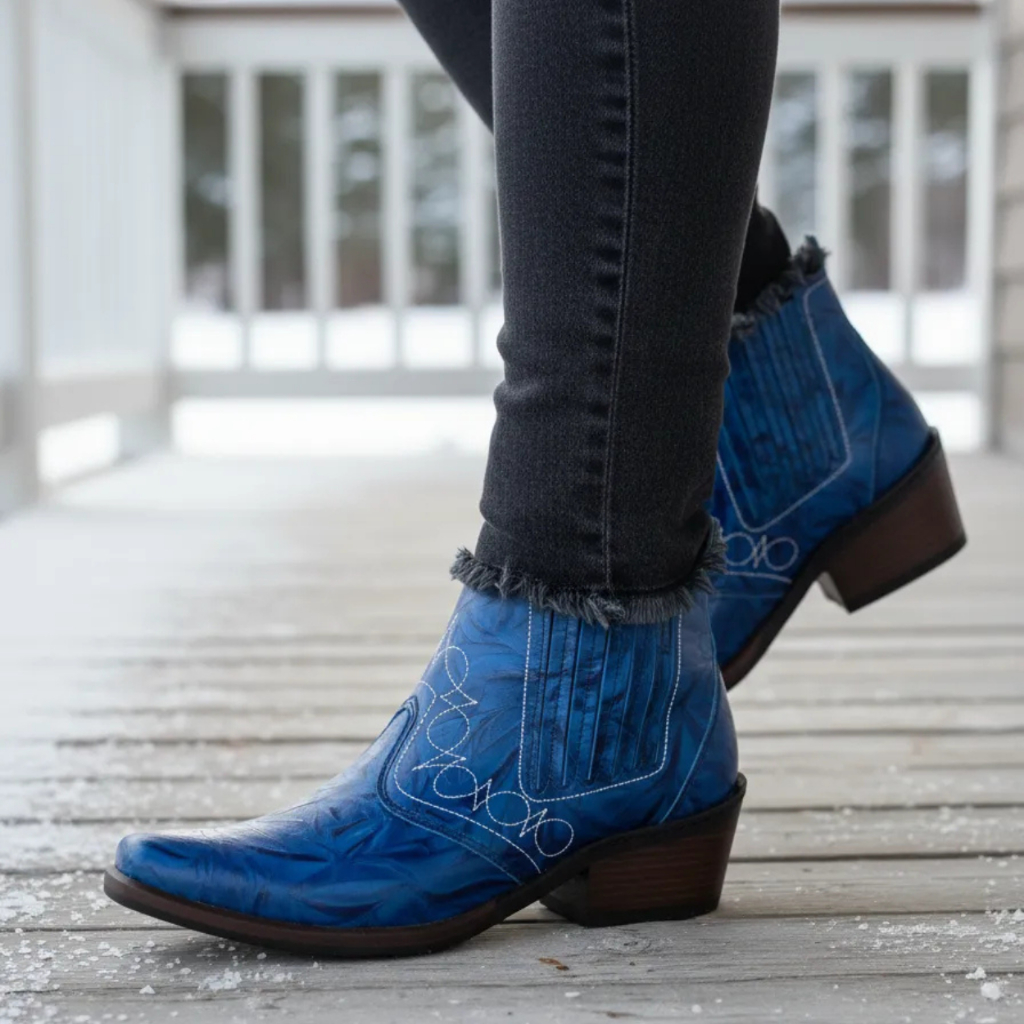 Bota Country Feminina Cor Azul Estilo Cidade Roça Fazenda Balada Show Exposição Agropecuaria 3736 Couro Legitimo
