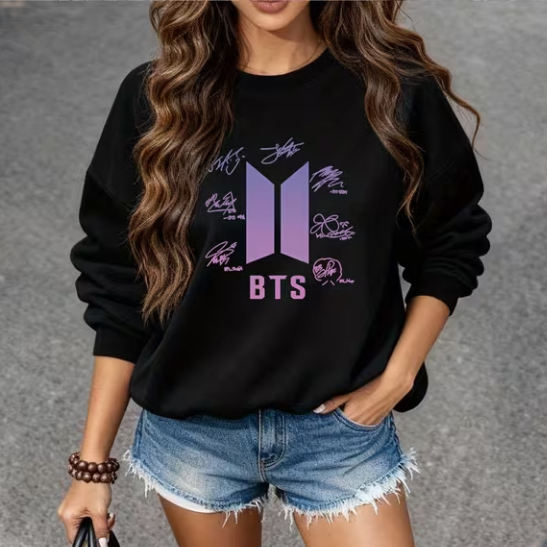 Moletom Gola Careca Sweatshirt BTS K-pop Jin, Suga, J-Hope, RM, Jimin, V Jungkook Autografos Fã