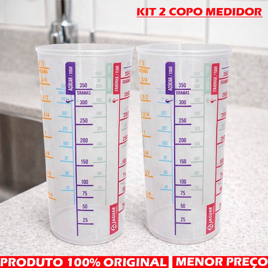 Kit 2 Copos Graduado Medidor de 550ml / gramas com Graduação de Xícara, Arroz, Farinha e Açúcar