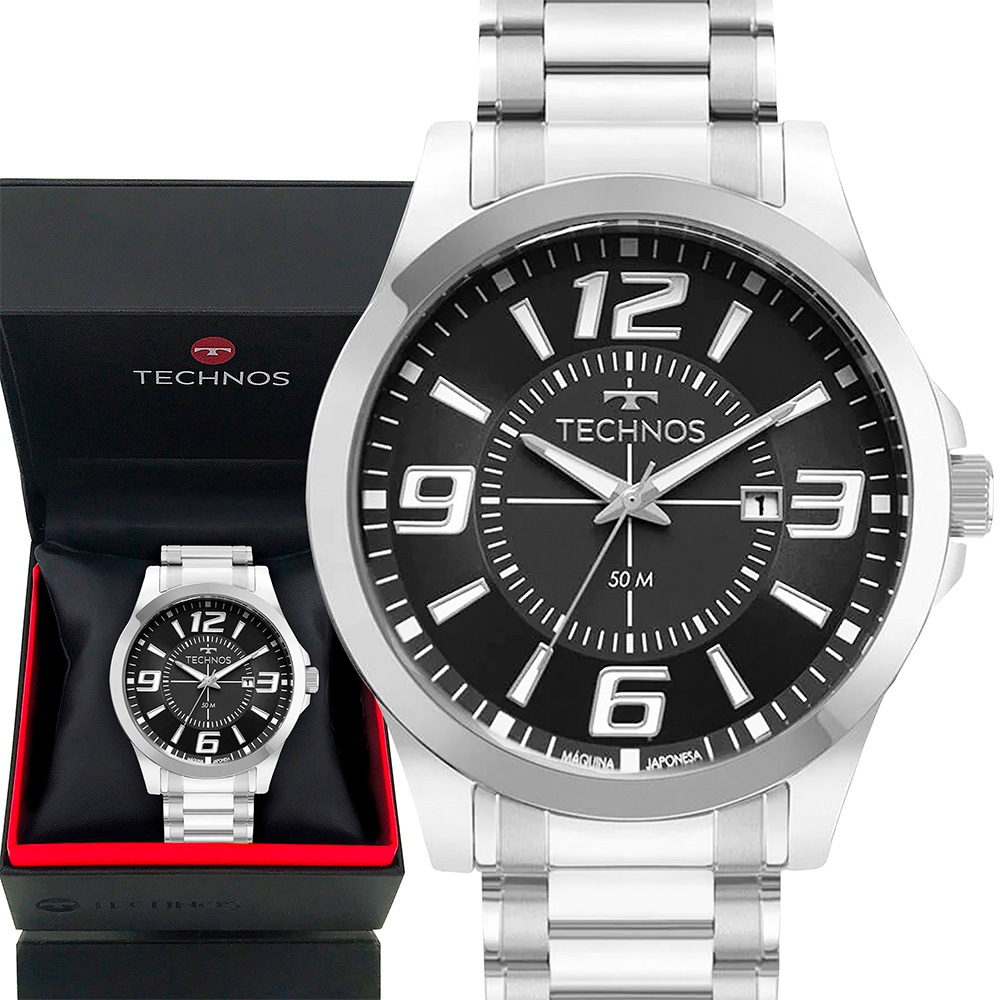 Relógio Technos Masculino Prata Azul Original 1 Ano de Garantia em Oferta na Shopee