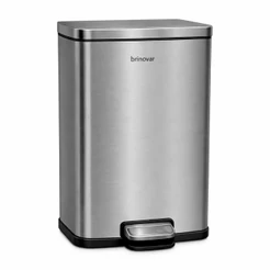 Lixeira Inox Retangular 12L C/ Pedal e Cesto Removível Fechamento Suave Cozinha e Banheiro Brinovar