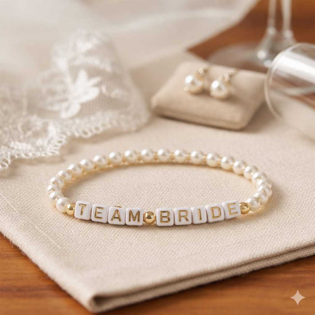 Kit Pulseiras Feminina Perolas Bride+Team Bride para chá de lingerie, despedida de solteiro ou casamento