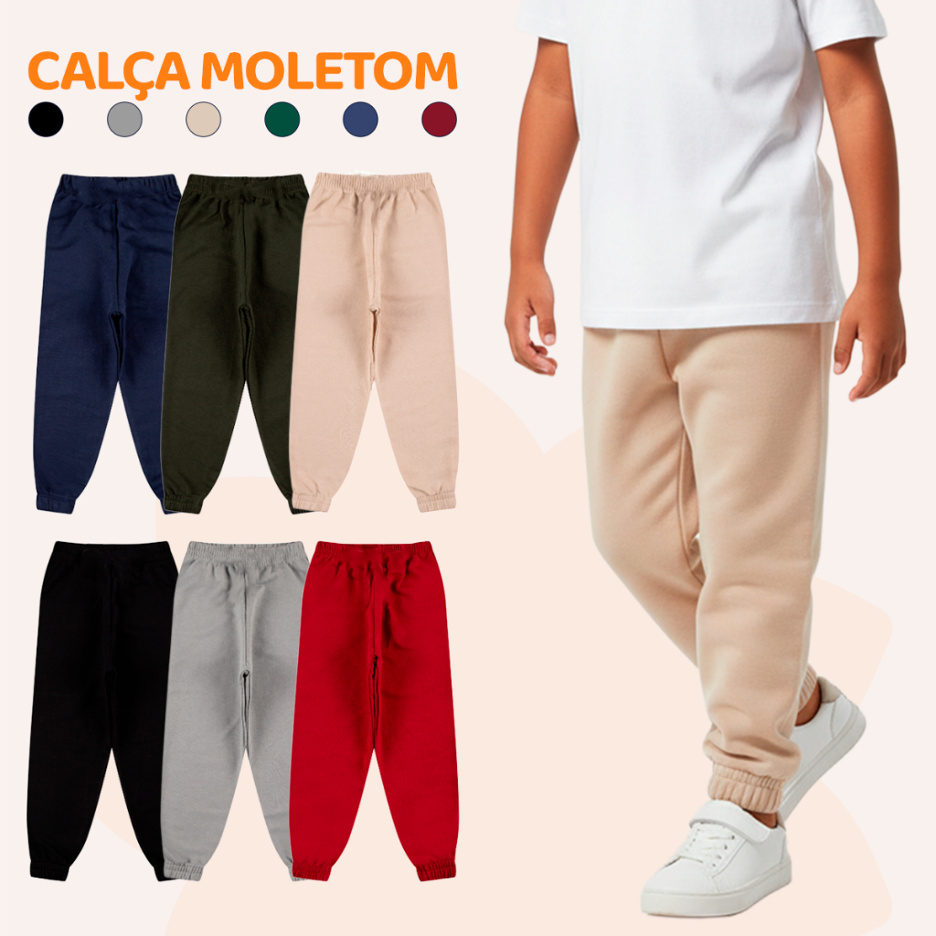 Kit Infantil 3 Calças de Moletom Peluciado Menino Masculino Tamanho 1 ao 10