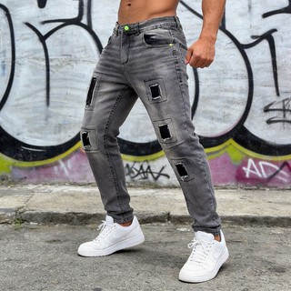 calça jeans masculina jogador cinza rasgada estilo urbano moderno novo modelo 2026