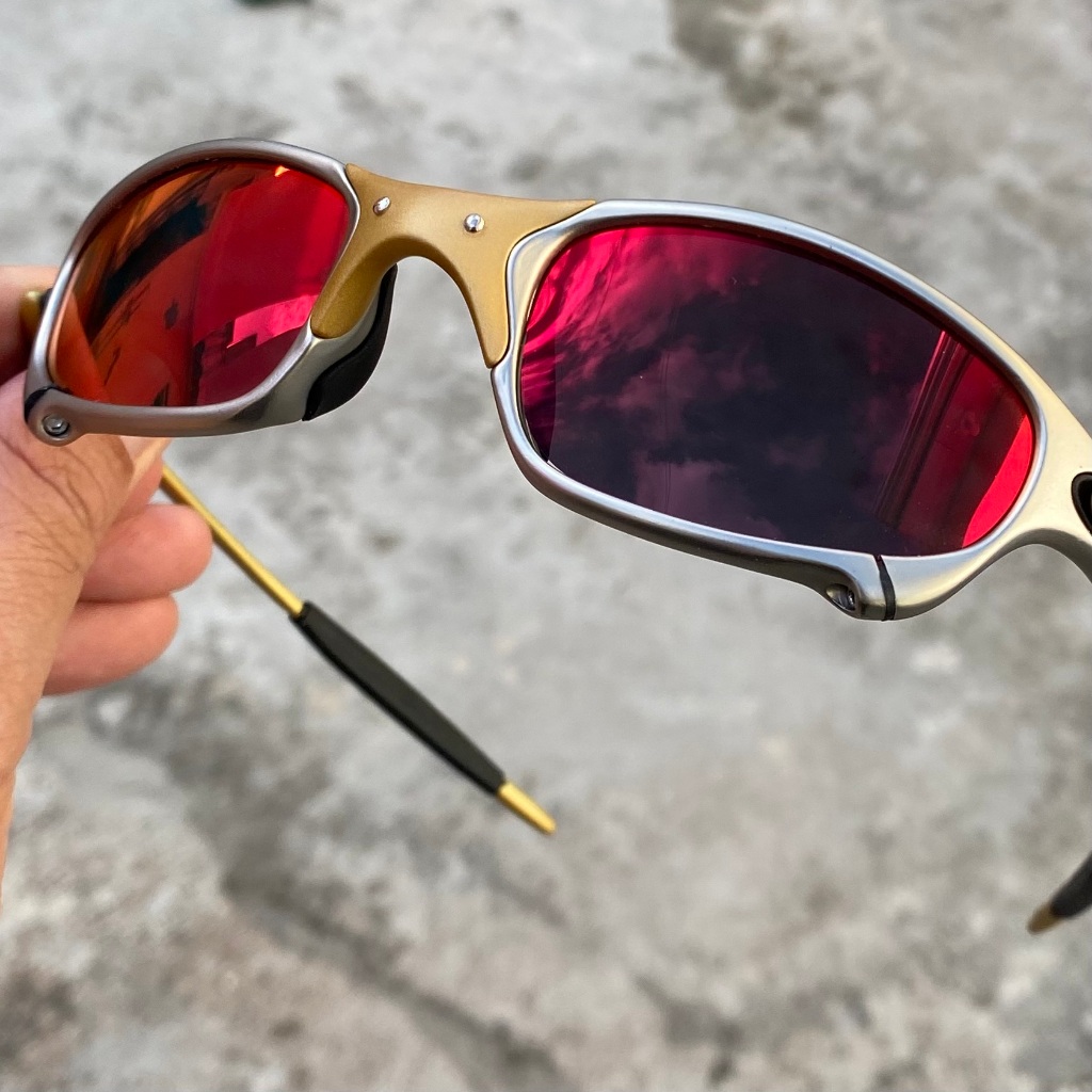 Óculos de Sol Metal com Proteção UV400 em Dourado/Vermelho