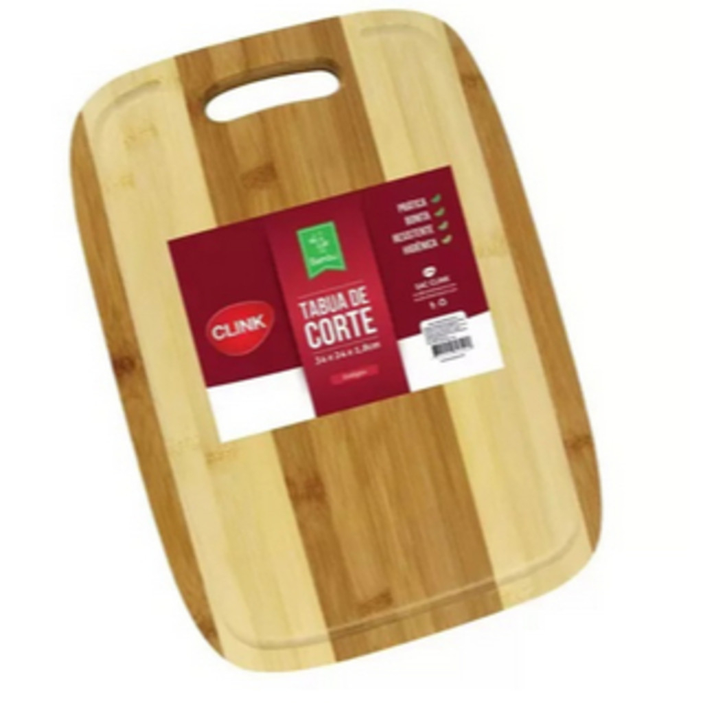 Tábua Carne De Carne Bambu 34x24x1,8cm Para Corte Churrasco Legumes Com Encaixe Para As Mãos