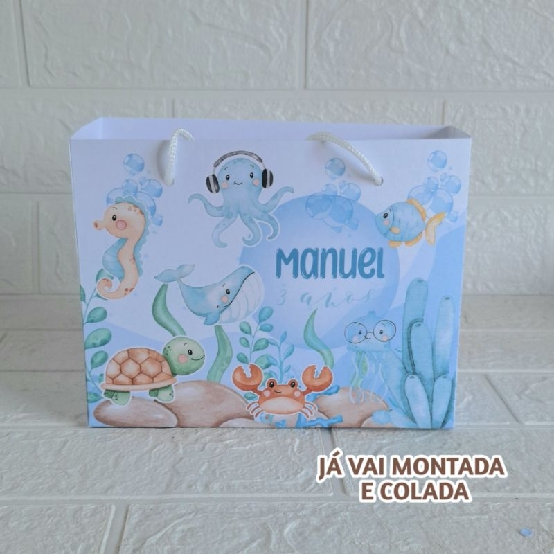 Sacolinha Personalizada Fundo do mar menino ( já vai montada) Lembrancinha |Aniversário |Festa Infantil