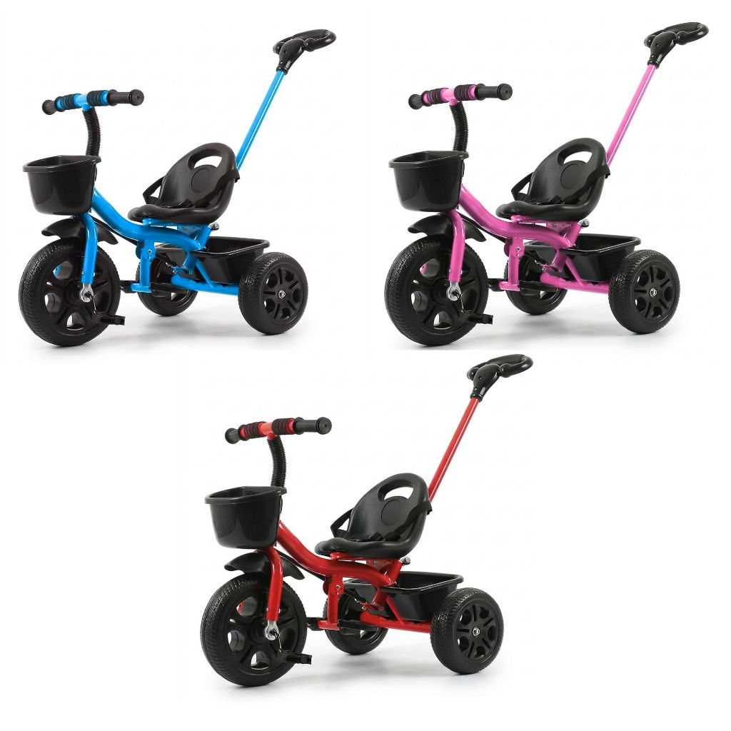 Triciclo Velotrol Bicicleta Infântil Escolar Luxo Criança C/ Cesto Empurrador / Apoiador Menino Menina
