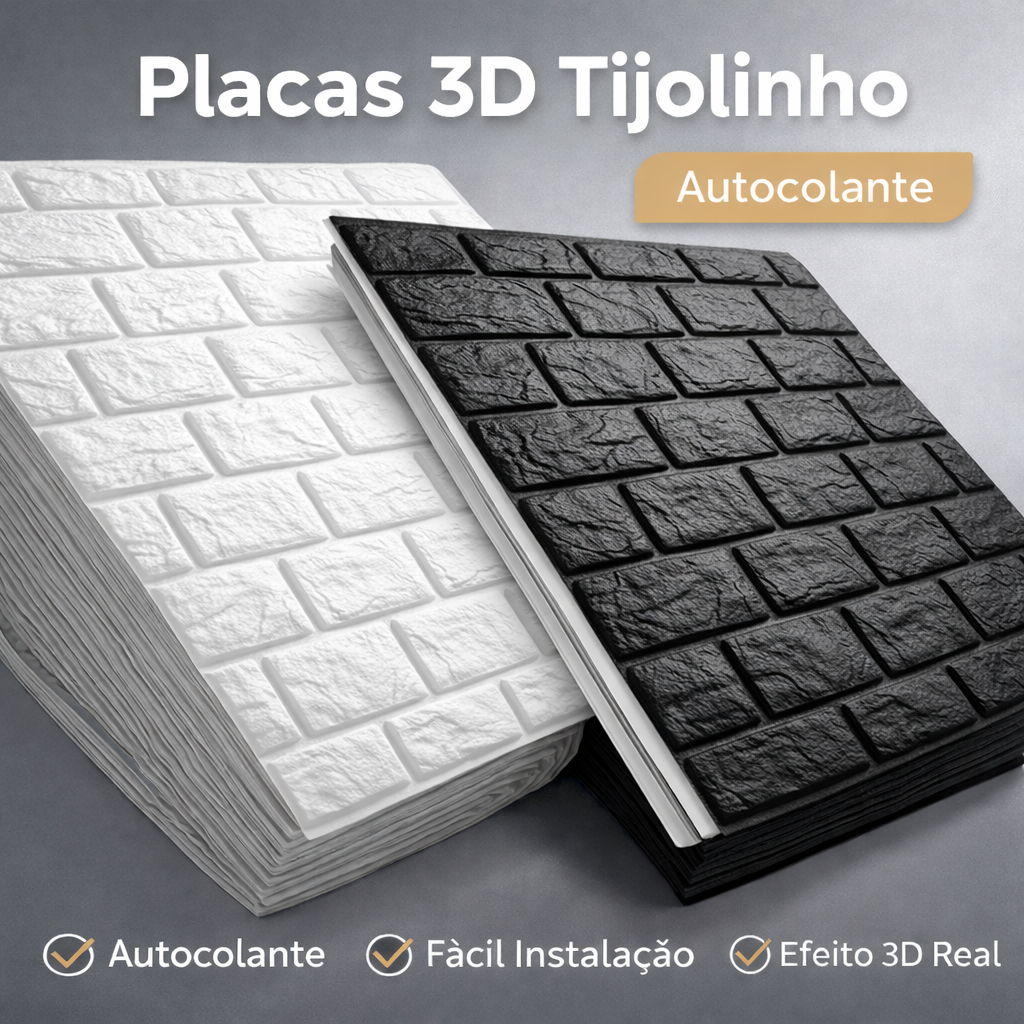 Placa 3D Tijolinho Autocolante Espuma 77x70 cm | Kit 5/10/20 Painéis para Parede Sala Quarto