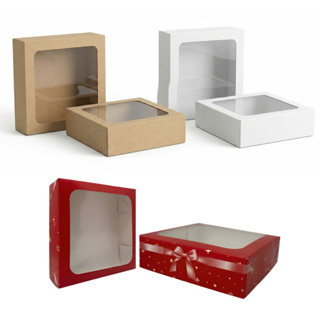 Caixa Presente Doces com Visor - 15x15x4 cm - Kit 20 Un em Oferta na Shopee