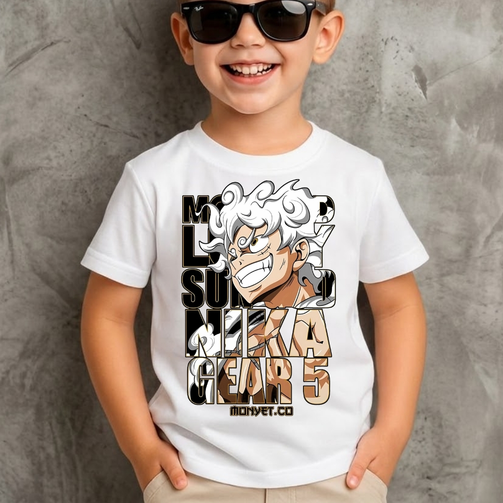 Camiseta Infantil Menino One Piece Luffy Gear 5 Blusa Juvenil Malha Premium 100% Algodão Anime