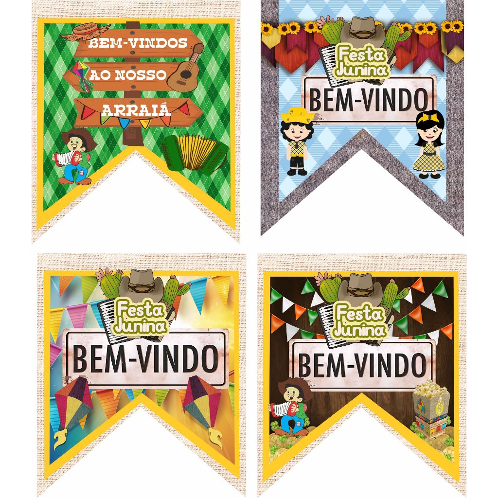 1 un Bandeirola Festa Junina bem vindos e tematicas Gigante Arraiá 1,20x1,40 mt 8 opçao ecolha sua e mande no chat