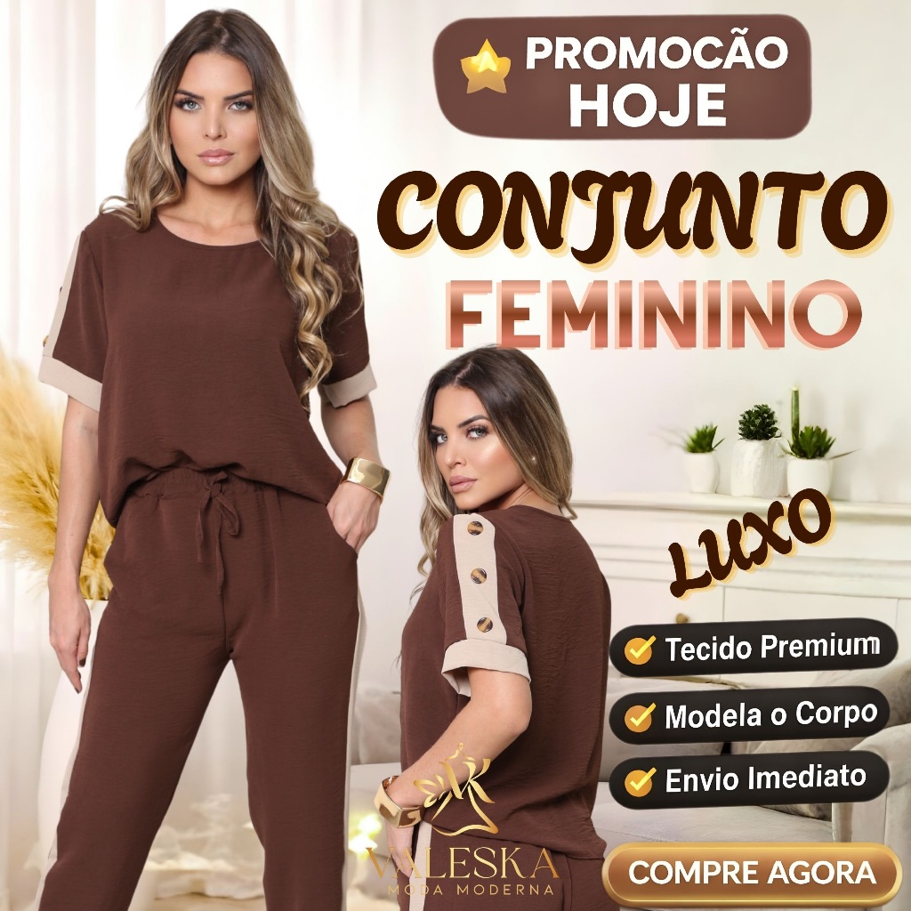 Conjunto Feminino Elegante calça + Blusa Premium Cintura Alta Moda invierno 2026 ENVIO IMEDIATO